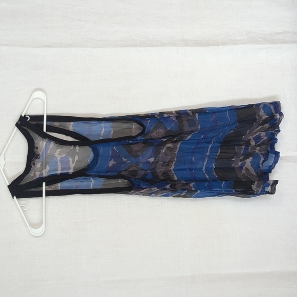 🍉 Twenty One Blue Black Abstract Pattern Silk Racerback Tank Sheer Size Medium - Picture 5 of 5